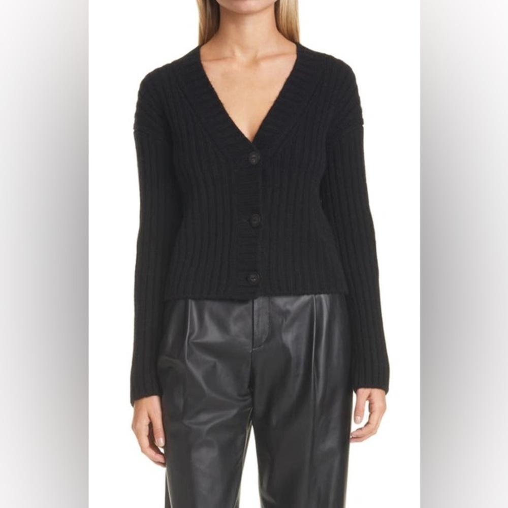 NWT Vince Wool Cashmere Black Ribbed Cardigan